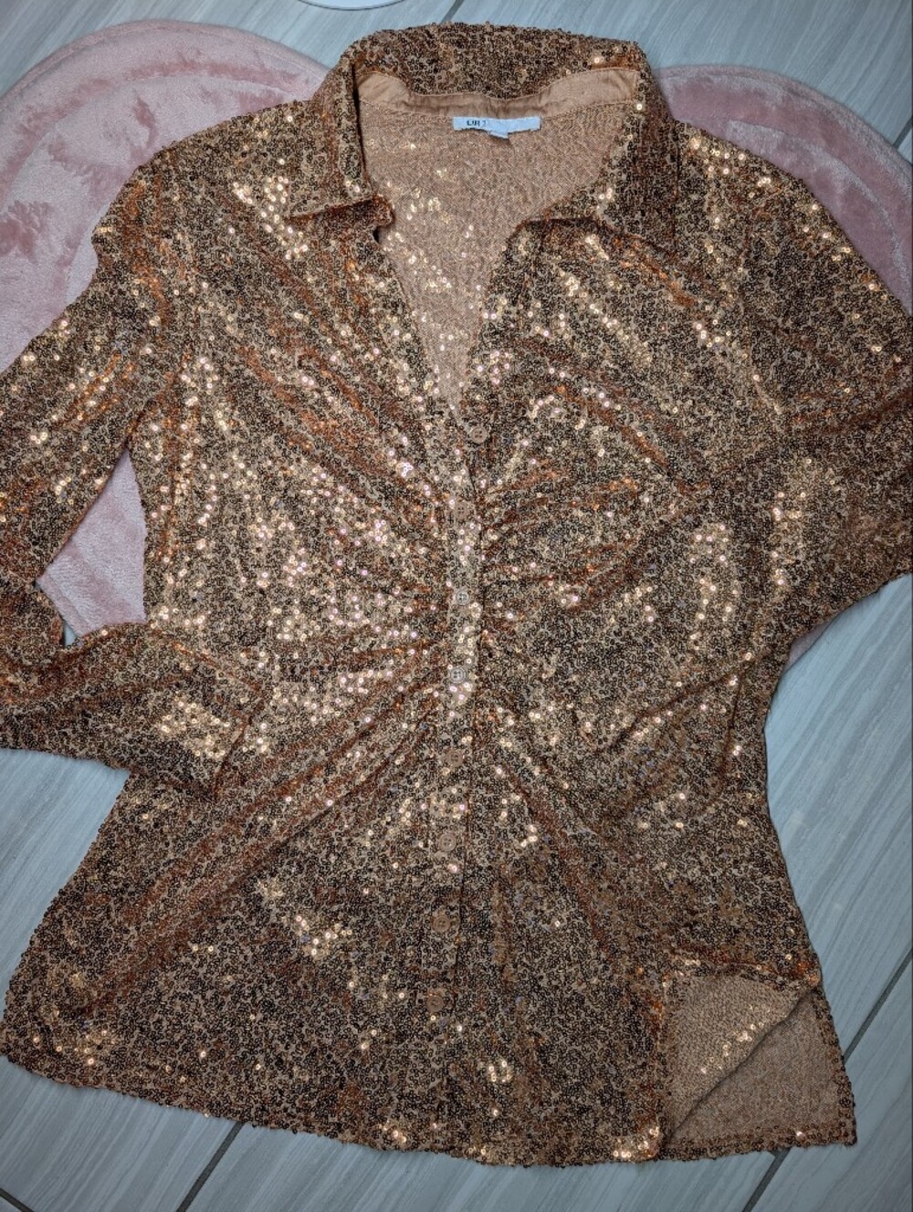 DR2 Sequin Mini Dress in Brown & Gold Size L Like New